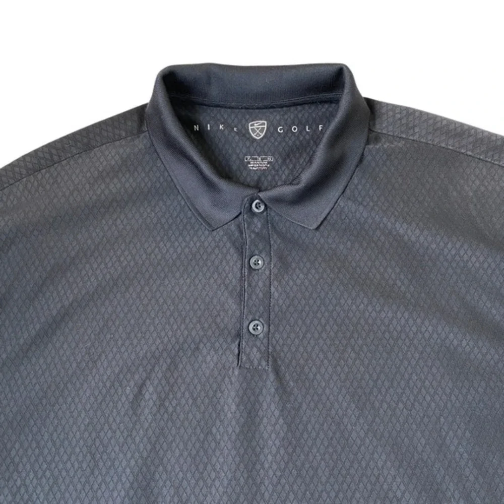 Nike Dry Fit Golf Polo Shirt Men XL Black Diamond Texture Geometric Activewear‎
